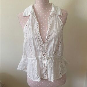 Free People White Eyelet Sleeveless Top